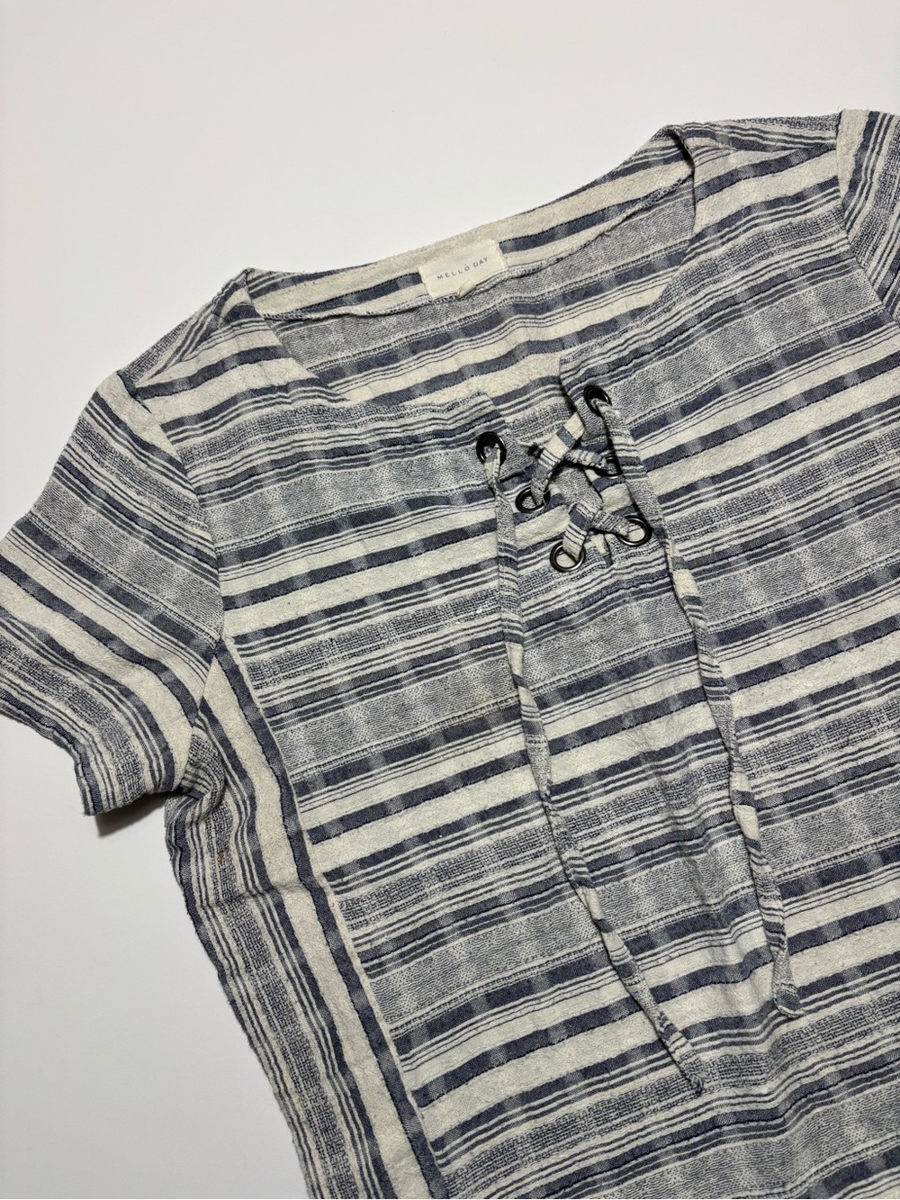 Mello Day Blue & White Stripe Boho Beach Cotton Short Sleeve
